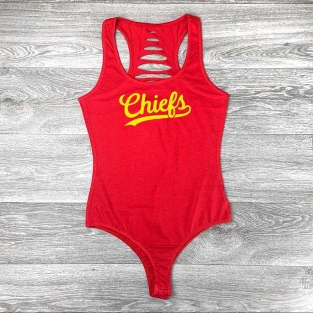 Womens Red/Yellow Kansas City Chiefs football Bodysuit